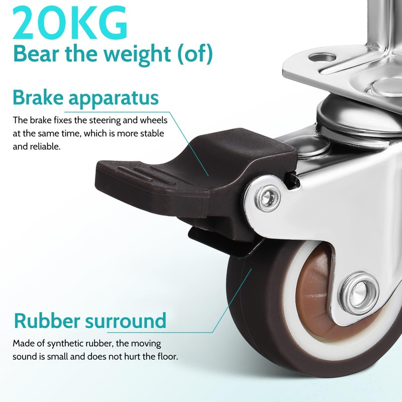 TOYMYTOY L-Shaped Caster 4 Pieces, Load Capacity 132.3 lbs (60