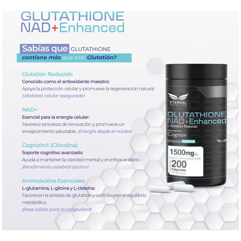 Glutathion Nad+ Enhanced - 200 Capsulas Eternal Nutrition Sabor Sin
