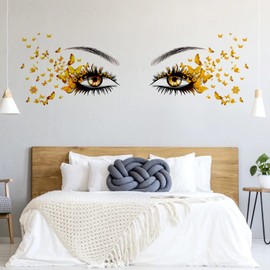 Beautiful Eyelash Eyes Wall Stickers Flying Butterfly Wall Decals Beautiful Girl Heart Wall Decor Vinyl Wall Art Butterflies Wall Decor Stickers for Women Girls Bedroom Living Room Decoration