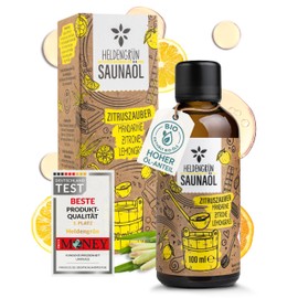 Heldengrün Organic Sauna Infusion "Citrus Magic" [100% Natural Pure] Sauna Oil with Lemon, Mandarin & Lemongrass - Invigorating Sauna Infusion for Lovers - Sauna Concentrate for 20 Uses