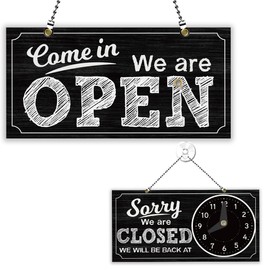 PLIGREAT We Are Open Sign for Shop Vintage Chalk Writing Style Open Closed Sign Double Sided Business Hours Wood Plaque for Retail Store Bar Bakery Shop Window Wall Hanging Door with Chain