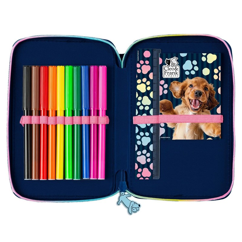 Derform Cute Dog Pencil Case Filled 2 Compartments Pencil Case