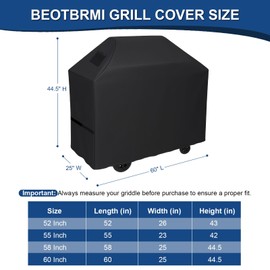 BEOTBRMI Grill Cover, BBQ Grill Covers for Outside 60 inch with Adjustable Straps, Waterproof & Weatherproof Protection, Heavy Duty Oxford Fabric for Weber, Genesis, Charbroil, etc