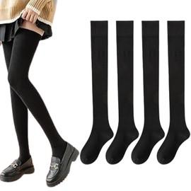 Ech Apr Women's Over Knee Socks, 2 Pair Set, Extra Long, Thigh High Socks, Knee High Socks, Cold Protection, Long Socks, Stockings, Long Socks, Black x 2