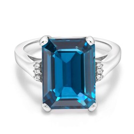 Gem Stone King 9.57 Cttw London Blue Topaz Ring For Women | 925 Sterling Silver | Emerald Cut 14X10MM | Gemstone Birthstone | Available in size 5, 6, 7, 8, 9