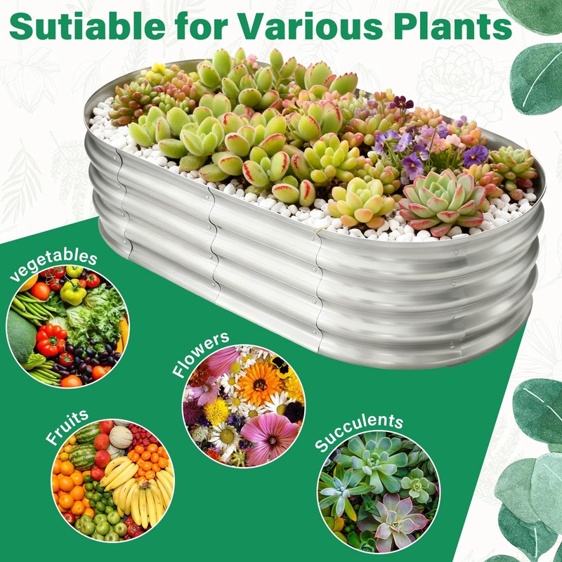 TATAANTY Galvanized Raised Garden Bed for Outdoor: 4X2X1ft Durable Metal