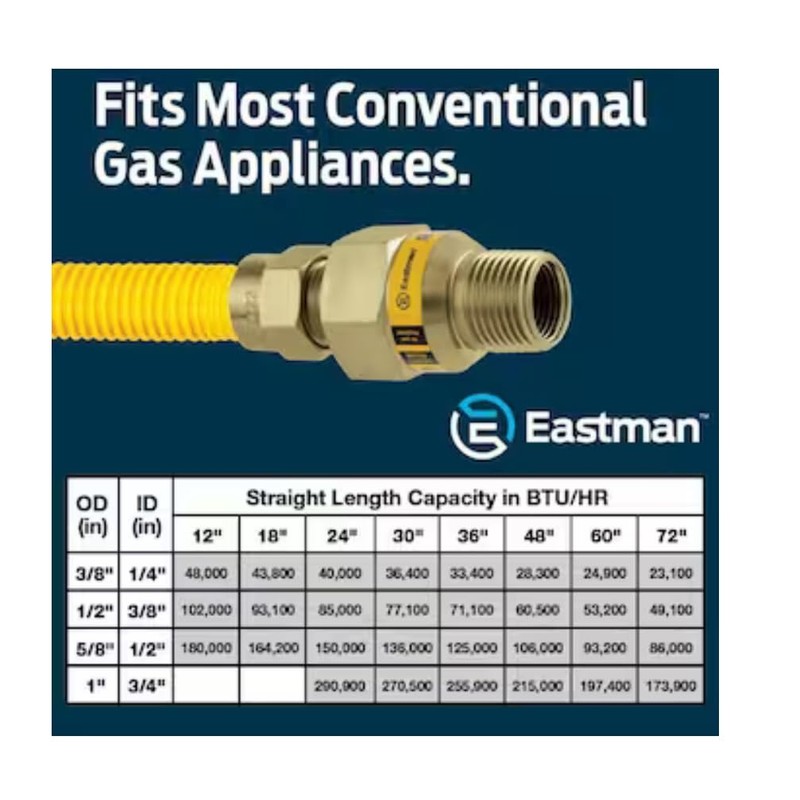 EASTMAN 48-in 1/2-in Mip Inlet x 3/8-in Mip Outlet Stainless