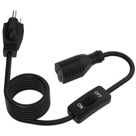Muelnmey Extension Cord with Switch On/Off 3 Prong,1625W 18AWG Black Indoor Power Cord, 3A 125V NEMA 5-15P to NEMA 5-15R Grounded Plug Receptacle 10FT