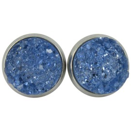 Summerfield Collection Stainless Steel Glacier Blue Faux Druzy Stone Stud Earrings (10mm)