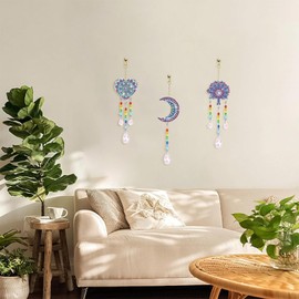 Glvomazty Diamond Painting Pendants, 2 Pieces DIY Wind Chime Craft Set Children, Diamond Painting Sun Catcher Craft Set Gift Girls 6 7 8 9 10 11 Years