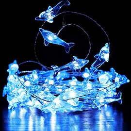 Decorman Dolphin Decorative String Lights, 14ft 40 LED 8 Modes Cool White Weatherproof Battery Operated Ocean Theme Lights for Bedrooms Parties Weddings Gardens with Remote and Timer