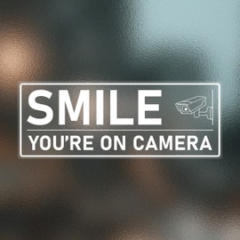 4Pcs Smile You're On Camera Sticker for Car Window, 2.7x7 inch Clear Video Surveillance Sign Security Camera Sticker for Home Business