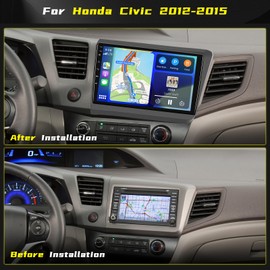 [2+64G] Hikity Android 13 Car Stereo for Honda Civic Radio 2012-2015 with Wireless CarPlay Android Auto, 9'' Touch Screen Radio with GPS/HiFi/WiFi/Bluetooth/FM/RDS/SWC, Backup Camera, MIC
