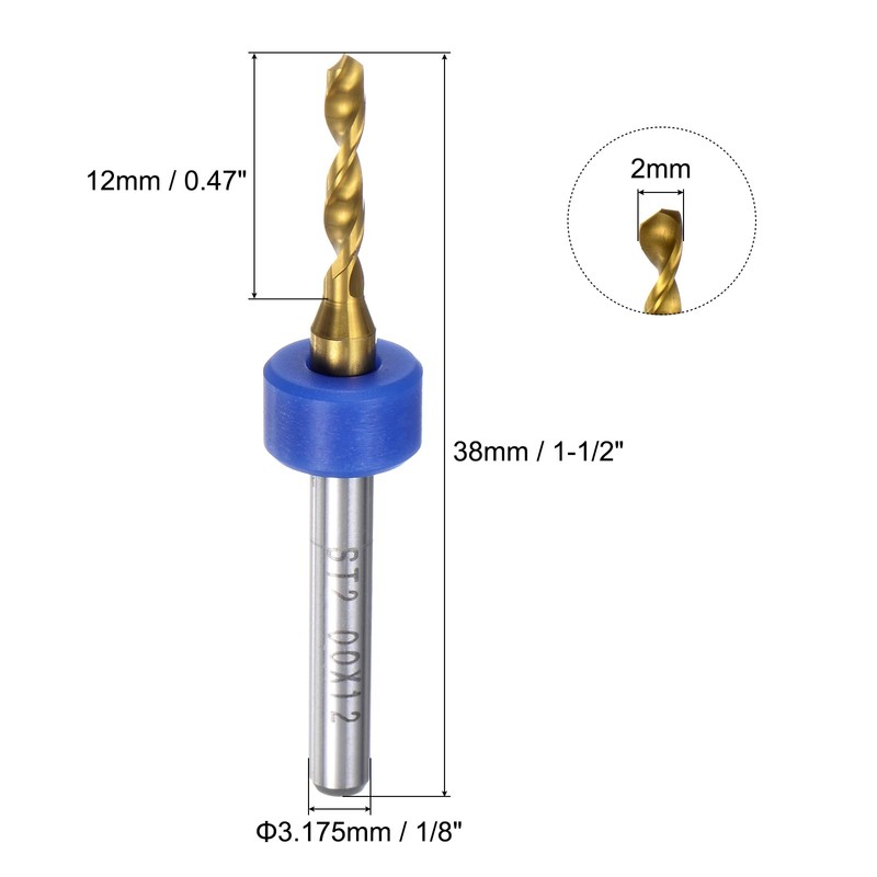 sourcing map 10pcs PCB Drill Bits 1/8" Shank 2mm Titanium