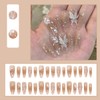 24Pcs Long Press on Nails Almond Fake Nails 3D Pearl