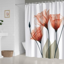 ZCHOMI Orange Floral Shower Curtain Watercolor Tulip Flower Shower Curtain for Bathroom Waterproof Polyester Fabric Bathroom Curtain 72 x 72 Inch with 12 Hooks
