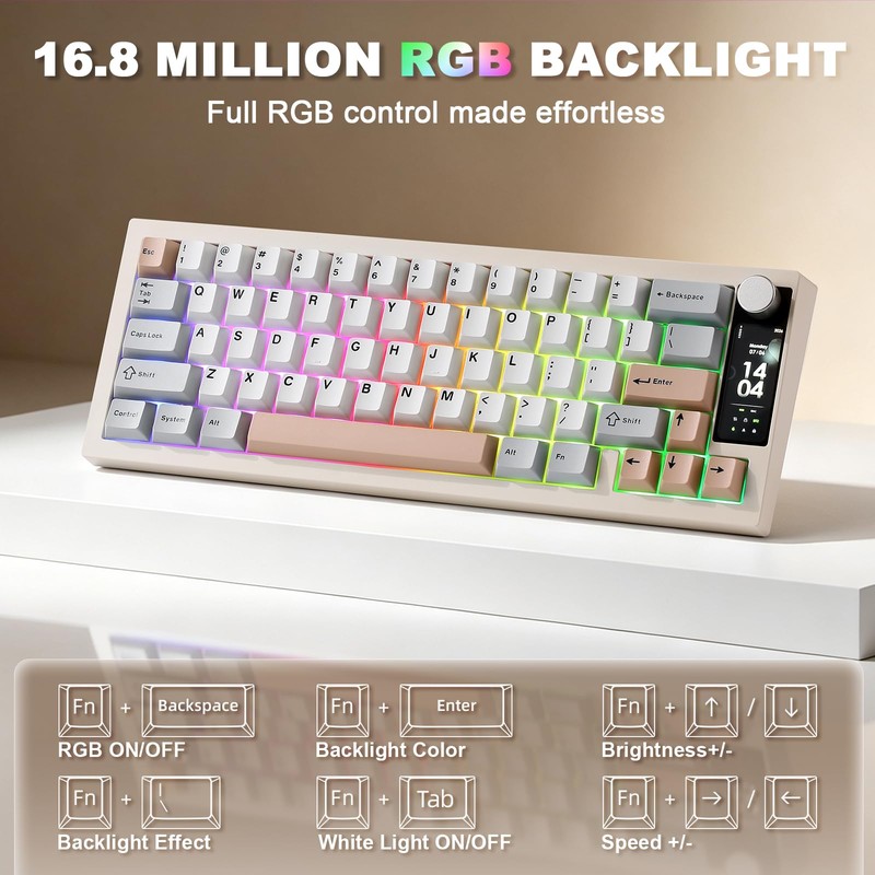 YUNZII IF68 Wireless Mechanical Keyboard (Beige,Candy Switch)