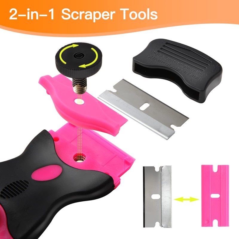 2PACK Razor Blade Scraper, 2-in-1 Scraper Tool with 20Pcs Plastic