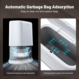 MOPALL Bathroom Trash Can, Vacuum Adsorption 3.3 Gallon Slim Garbage Can with Press-Top Lid, Waterproof Narrow Trash Bin White Plastic Small Waste Basket for Bathroom, Office, Bedroom, Living Room