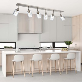 Lucidce 6-Light Adjustable Track Lighting Brushed Nickel Long Finish Tracking Light Complete Kit Industrial Ceiling Light Fixture for Kitchen Island Dining Room