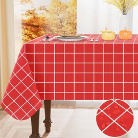 Spotjoy - Mantel rectangular de vinilo impermeable con respaldo de franela, mantel de plástico lavable a cuadros para cenar, picnic, interior y exterior (60 x 120 pulgadas, rojo)