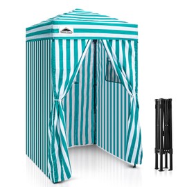 EAGLE PEAK Flex Ultra Compact 4x4 Pop-up Canopy, Sun Shelter, Changing Room, Portable Privacy Canopy Cabana for Pool, Fashion Photoshoots, or Camping, White/Light Blue