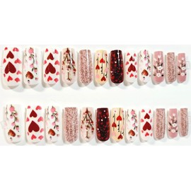 All Over Love Glossy Medium Square Press On Nails - 24 Pieces - Artificial Nails - Valentine's Day Nails