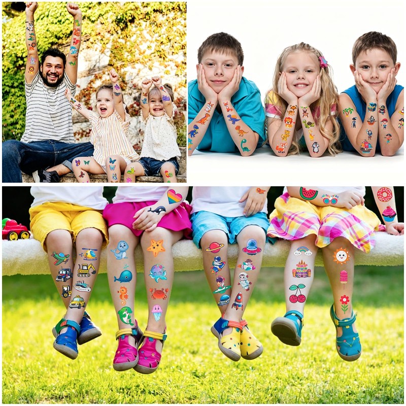 Habett Glitter Temporary Tattoos for Kids, 144PCS Mixed Styles Pre-Cut