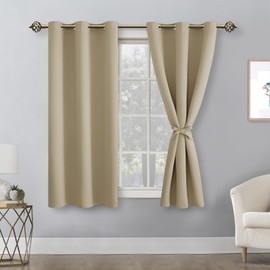Hiasan Blackout Curtains for Bedroom - Thermal Insulated & Light Blocking Window Curtains for Living Room, 2 Drape Panels Sewn with Tiebacks, Taupe, 42 x 54 Inch