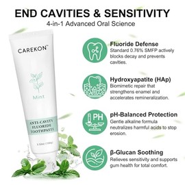 Fluoride Toothpaste with 5% Hydroxyapatite for Sensitive Teeth, Cavity Reversal, Enamel Remineralization, Gum Repair, Travel Size, SLS Free, Mint Flav