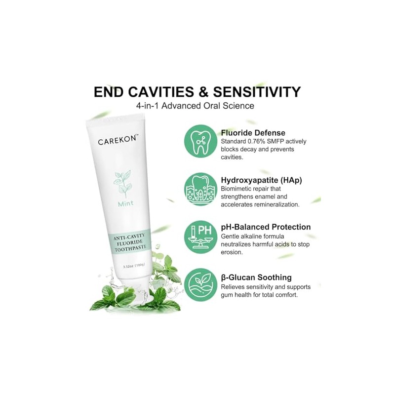 Fluoride Toothpaste with 5% Hydroxyapatite for Sensitive Teeth, Cavity Reversal,