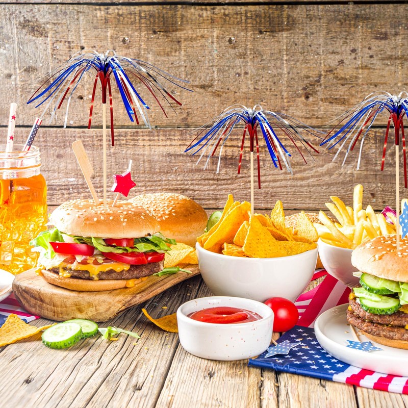 100pcs 4th of July Cocktail Picks Red White Blue Firework