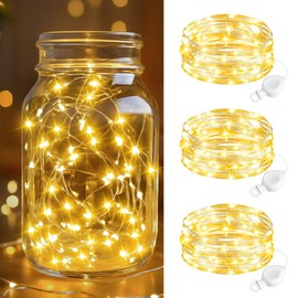 btfarm 3 Pack Fairy Lights Battery Operated, 7FT 20 LED Mini String Lights Waterproof Silver Wire for Mason Jars Centerpiece Table Crafts Bedroom Christmas Decoration, Warm White