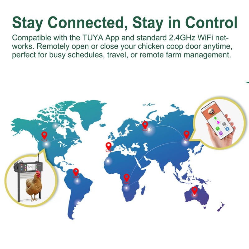 Automatic Chicken Coop Door, Smart TUYA APP Controlled, WiFi Enabled,