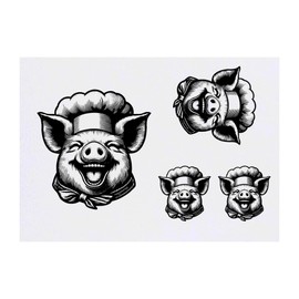 Azeeda 4 x 'Glückliches Schwein mit Kochmütze' Temporäre Tattoos - Wasserfest, Hautfreundlich & Ungiftig · Transfers in Verschiedenen Größen (TO00070312)