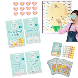Baby Shower Games - 5 Game Bundle: Pin the Dummy, Bingo, My First Milestone, Who Knows Mummy Best, Prediction Cards - Fun Party Activities for Boys, Girls, Adults, Kids