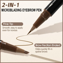 Boobeen 2pcs Waterproof Eyebrow Pen，Dual-Ended Eyeliner Microblading Eyebrow Pencil for Women，Long Lasting Hair-Like Brow Pen with Brow Brush，Dark Brown