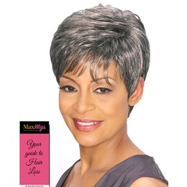 Edna Wig Color FS1B/30 - Foxy Silver Wigs Short Pixie Wispy Fringe Synthetic Straight Layers African American Women's Machine Wefted Lightweight Average Cap Bundle with MaxWigs Hairloss Booklet