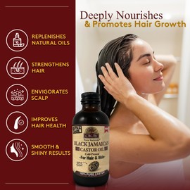 Okay Pure Naturals Extra Dark 100% Pure Black Jamaican Castor Oil - Castor Oil for Hair Growth for Men & Women, Moisture for Skin, Face, Scalp, Eyelashes, Eyebrows - 4 oz Glass Bottle (Pack of 2)