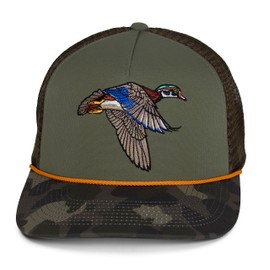 Flying Wood Duck Trucker Hat Meshback Vintage Wood Duck Waterfowl Duck Hat Dark Olive