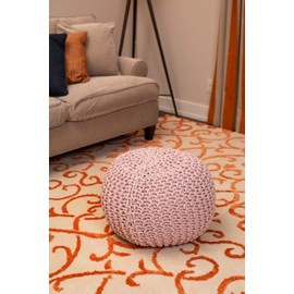 BirdRock Home Round Pouf Foot Stool Ottoman - Knit Bean Bag Floor Chair - Cotton Braided Cord - Great for The Living Room, Bedroom and Kids Room - Small Furniture (Dusty Rose)
