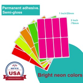 Color Coding Labels Neon 7.6cm x 2.5cm (3x1 inch) Rectangular Stickers in Bright Neon Colors Yellow/Pink/Orange/Green/Red - 160 Pack by Royal Green