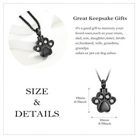 QGJNSGC Pet Paw Urn Necklaces for Ashes Paw Print Cremation Jewellery for Pet Ashes Cats Dogs Claw Keepsake Memorial Pendant for Women Men Ash Holder Gift, Stainless Steel, Cubic Zirconia
