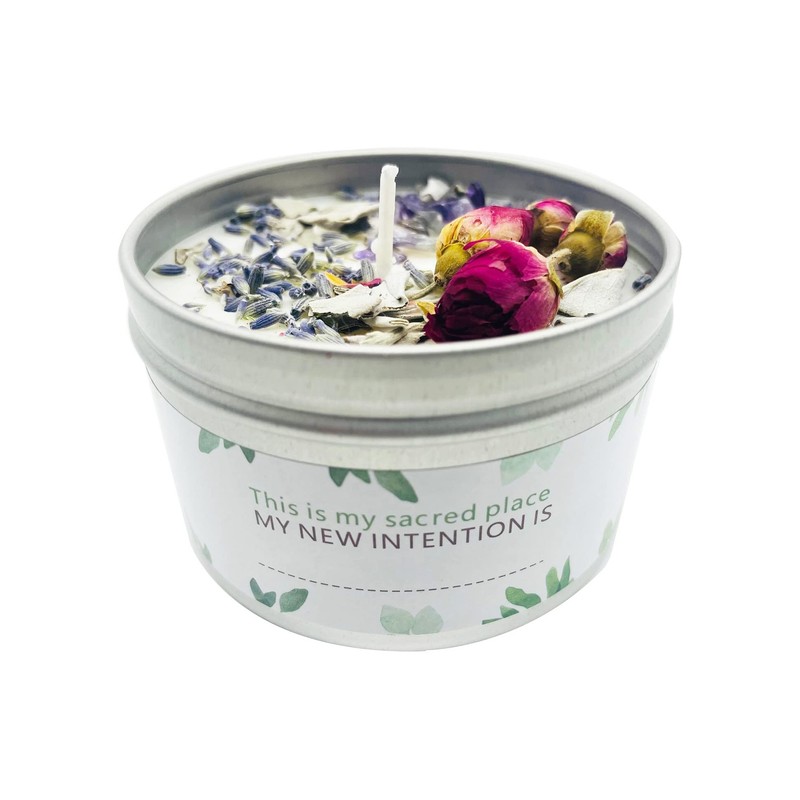 TOMOKO White Sage Scented Candle with Rose, Lavender and Crystal!