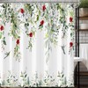 Visioun Sage Green Eucalyptus Leaves Red Burgundy Floral Shower Curtain