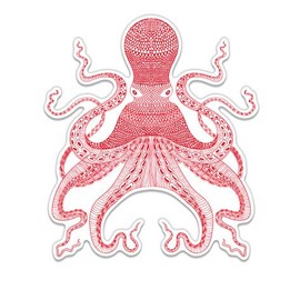 Octopus Red - 8" Vinyl Sticker - for Car Laptop I-Pad - Waterproof Decal