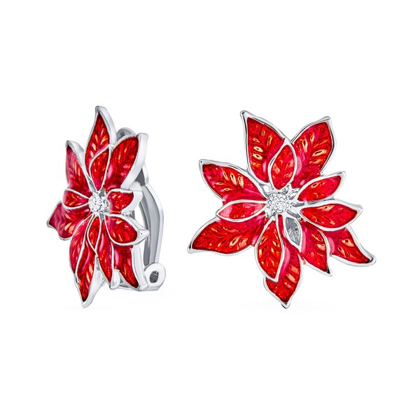 Christmas Party Red Enamel Statement Flower Shape Poinsettia Clip On