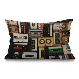 BGBDEIA Music Cushion Cover 30 x 50 cm Vintage Audio Record Cassette Tapes Rectangle Pillow Cases Home Decorative Cotton Linen Throw Pillow Cover for Bed Sofa Black Beige 12x20 Inch