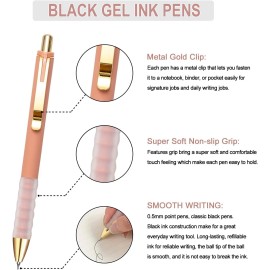 Linbsunne Gel Pens Black Ink Pen 0.5mm fine Point Pens Smooth Writing Retractable Office