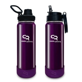 COOLREADY 24 oz Purple Water Bottle – Lightweight, Cup Holder Compatible Stainless Steel Flask – Wide Mouth, Insulated with Spout & Straw Lid + Silicone Boot